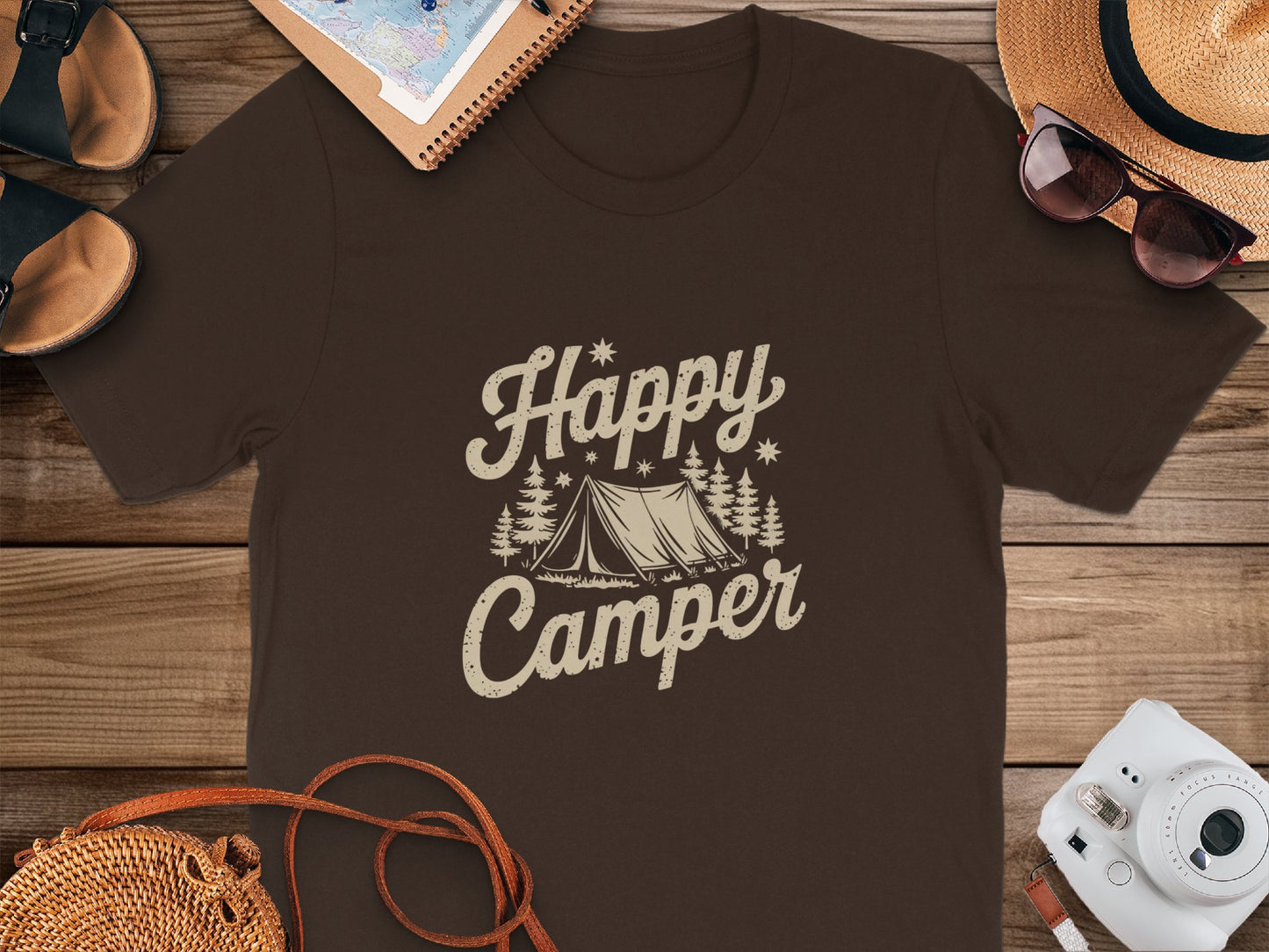 Happy Camper Graphic Tee Perfect for Outdoor Enthusiasts Product