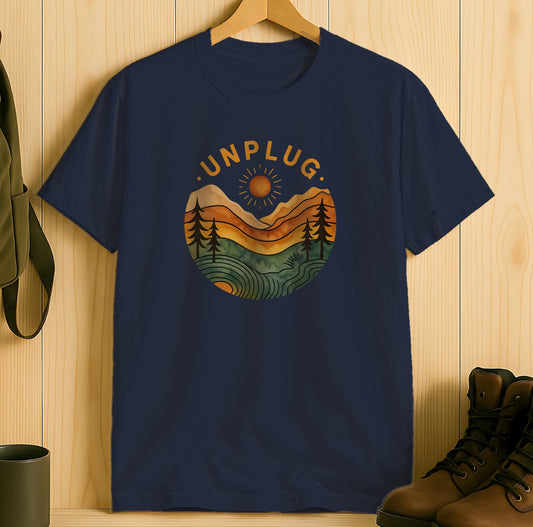 Unplug Nature Adventure Graphic on Unisex Shirt product