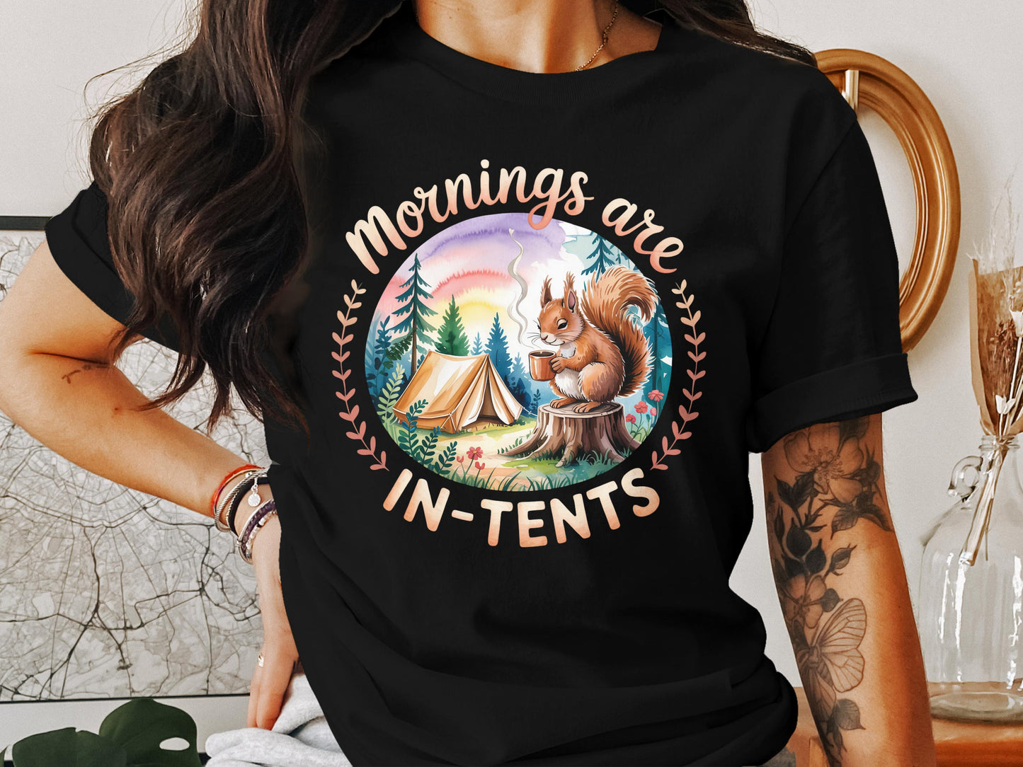 Mornings Are In-Tents Squirrel Camping T-Shirt product