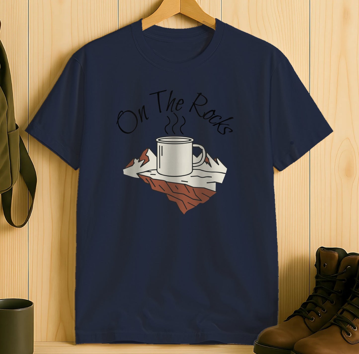 On The Rocks Coffee Mug Graphic Navy T Shirt product type