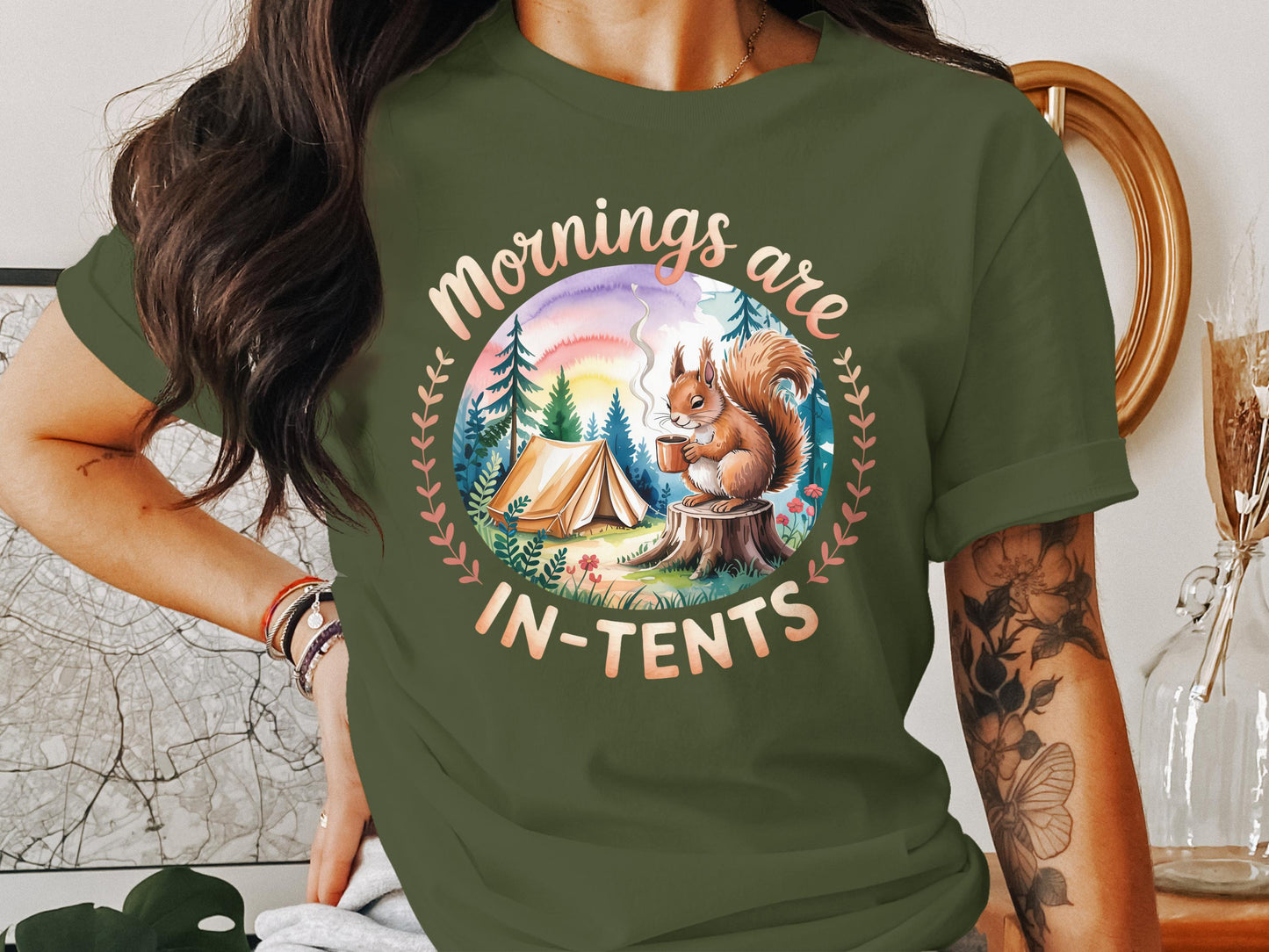 Mornings Are In-Tents Squirrel Camping T-Shirt product