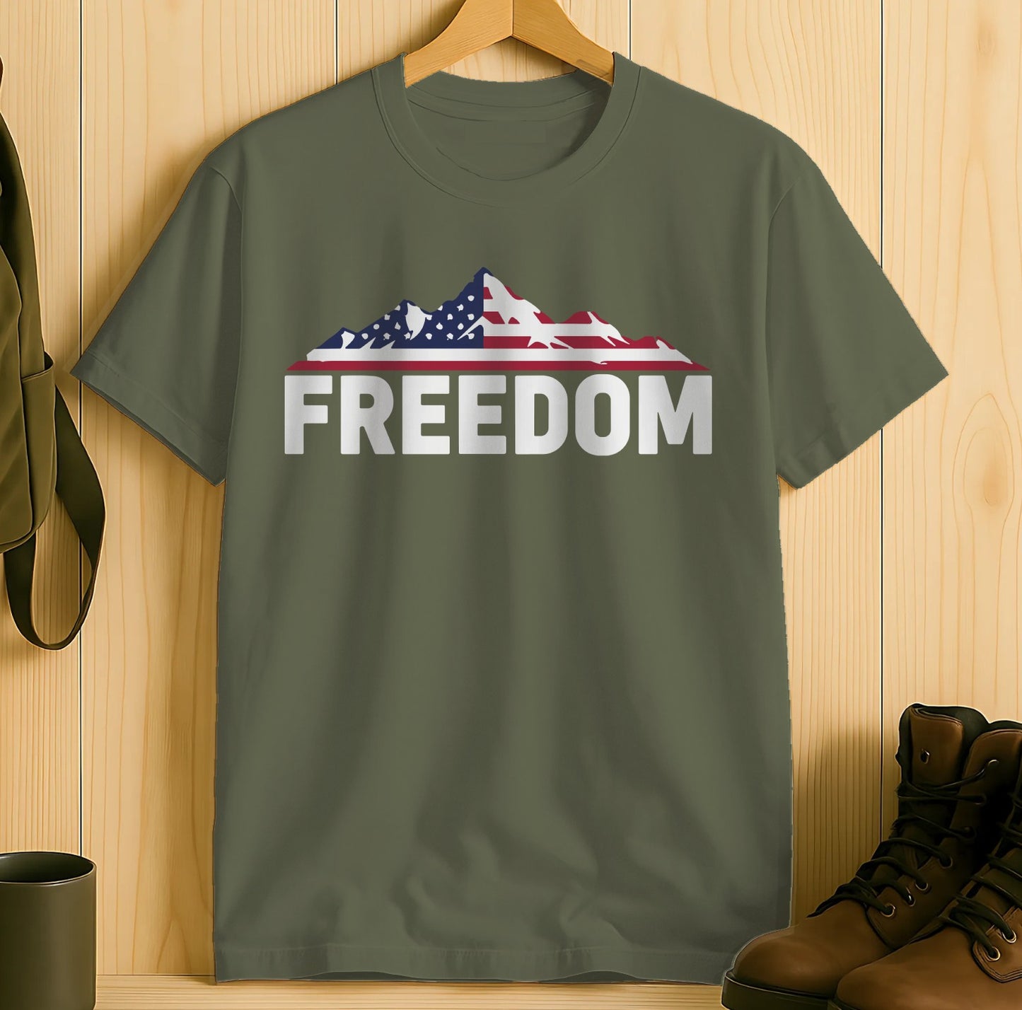 FREEDOM American Flag Mountain Graphic T-Shirt product
