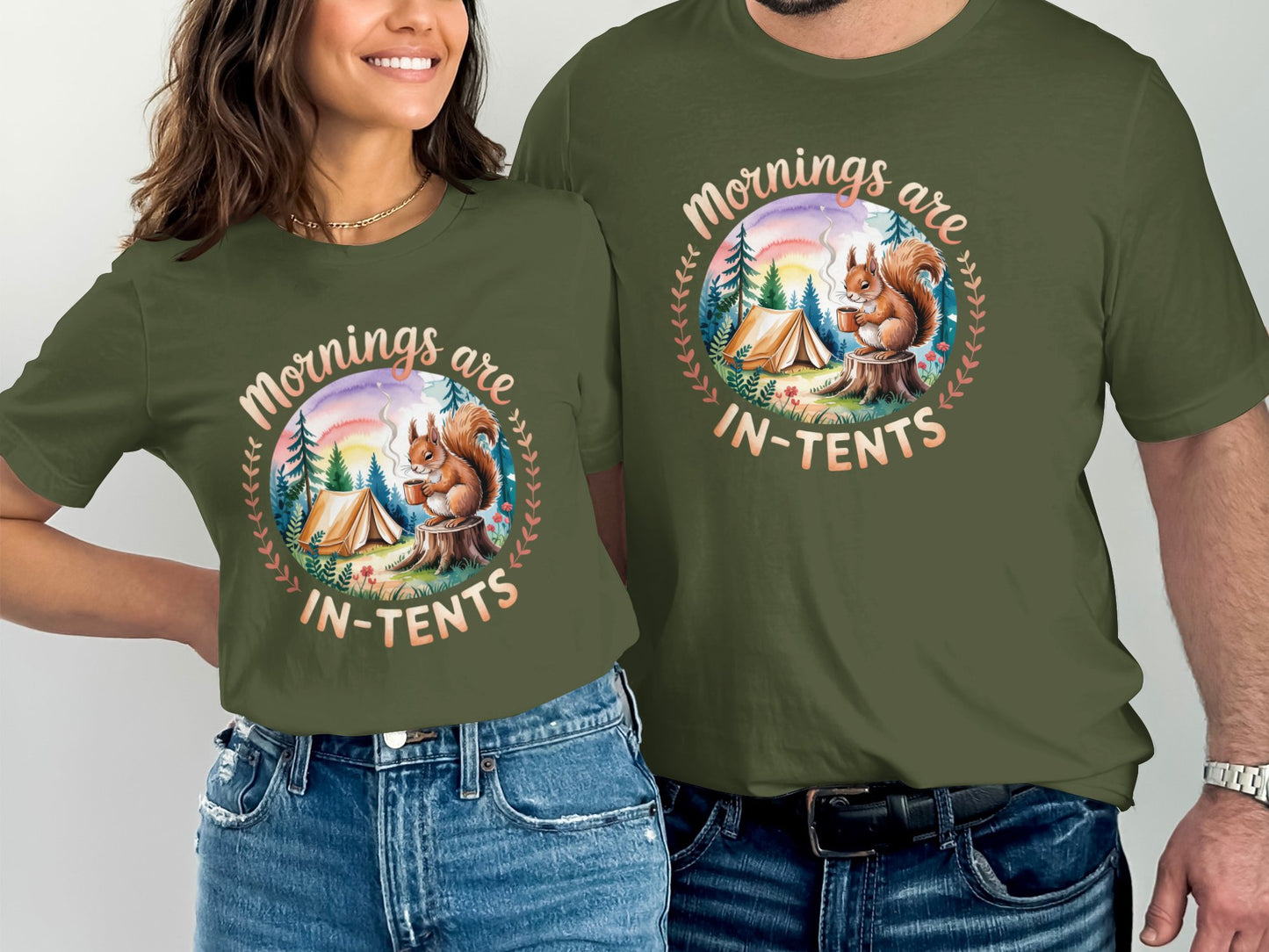 Mornings Are In-Tents Camping Squirrel Graphic T-Shirt product