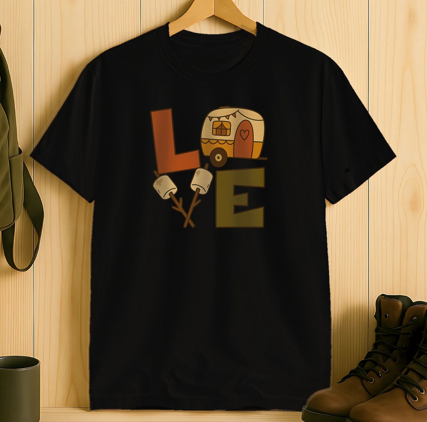 Love Camper Marshmallows Graphic Printed Black T-shirt product type
