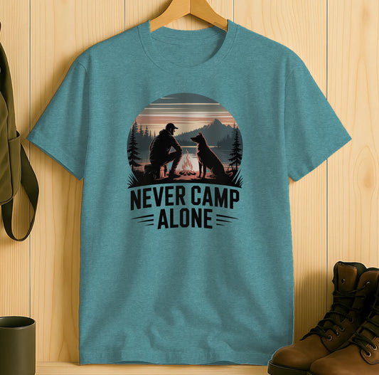 Never Camp Alone Graphic Teeshirt Outdoor Camping product