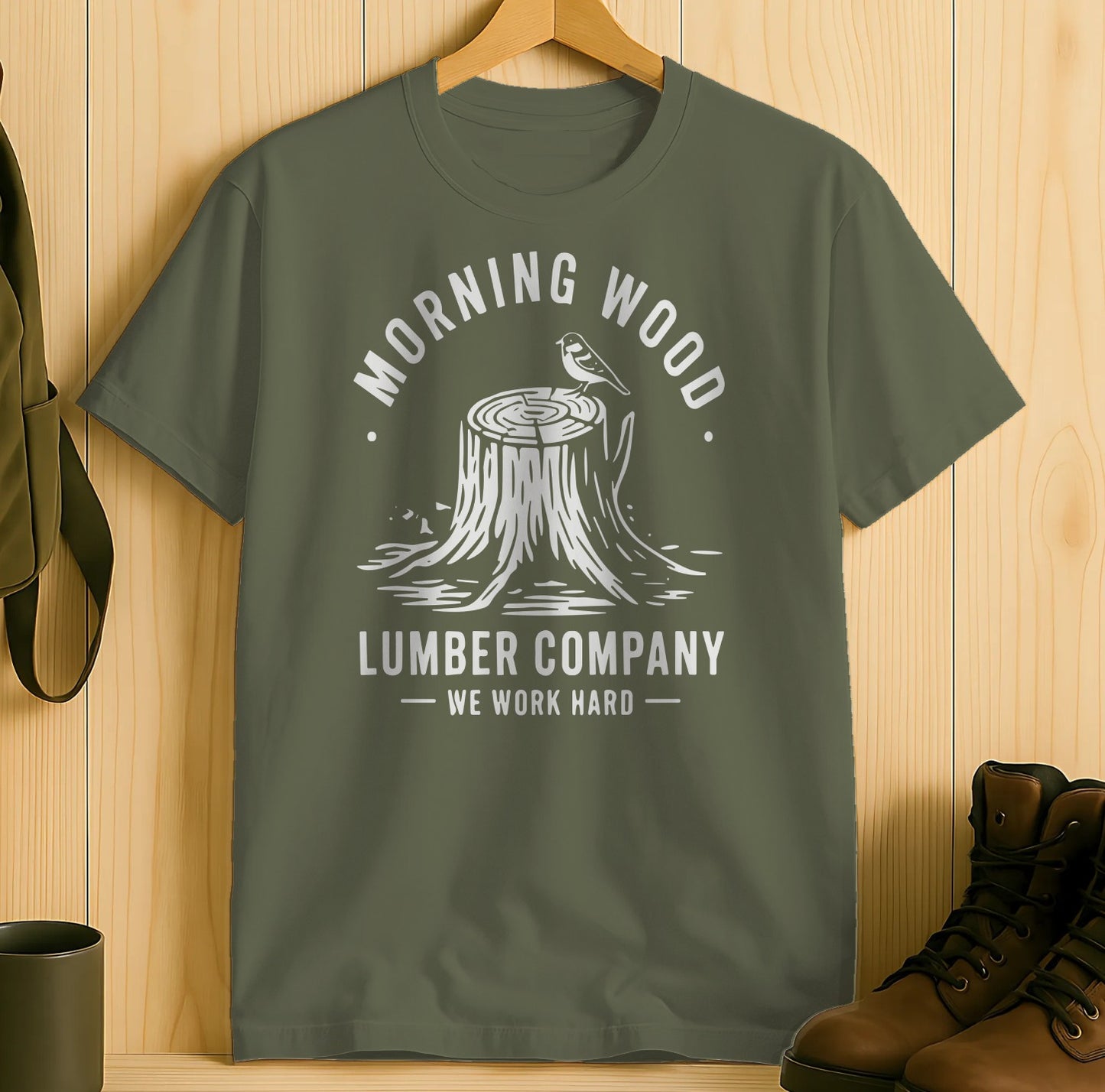 Morning Wood Lumber Company We Work Hard T-Shirt product