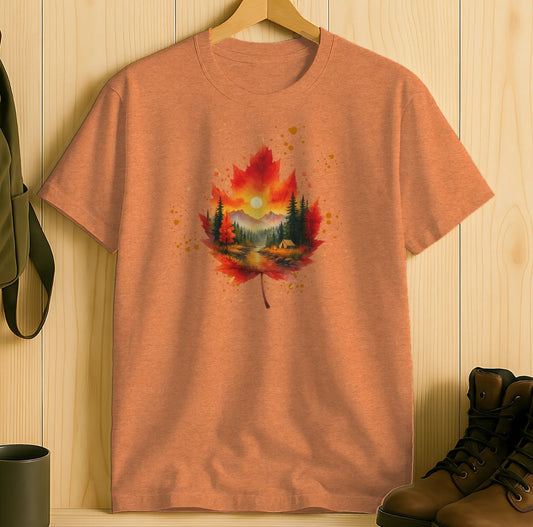 Autumn Leaf Sunset Scenic Nature Print T-Shirt product type