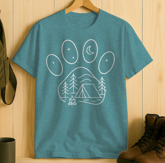 Moon and Tent Paw Print Graphic Teal T-Shirt product