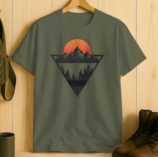 Mountain Sunset Triangle Design Graphic Shirt product