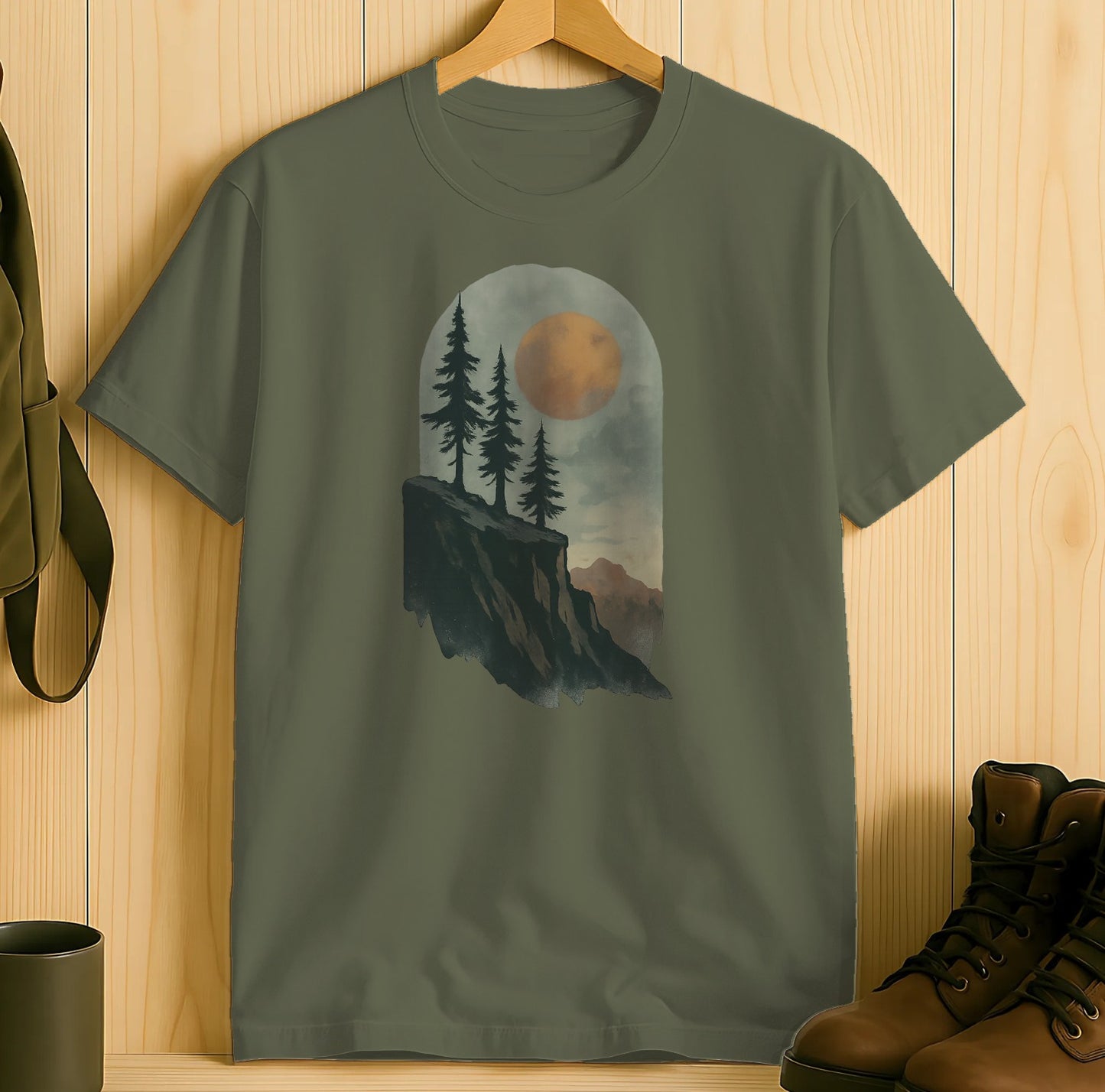 Nature Cliff and Moon Graphic T-Shirt product