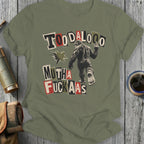 Bigfoot giving middle finger with text "TOODALOO MUTHA FUCKAS"