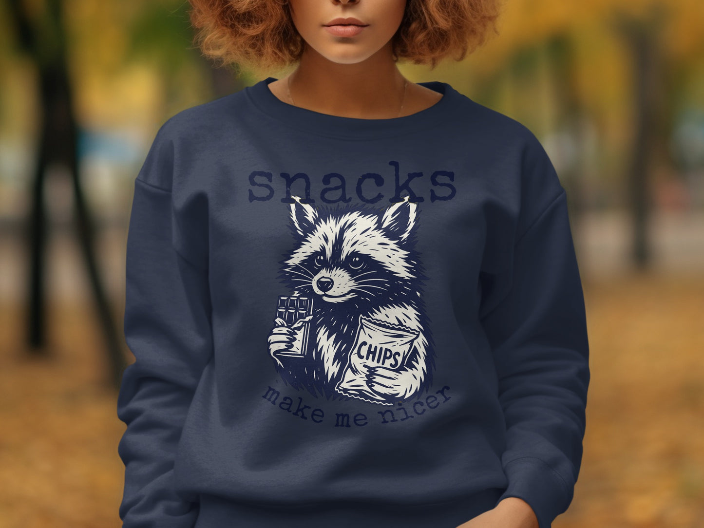 Snacks Make Me Nicer Raccoon Sweatshirt product type