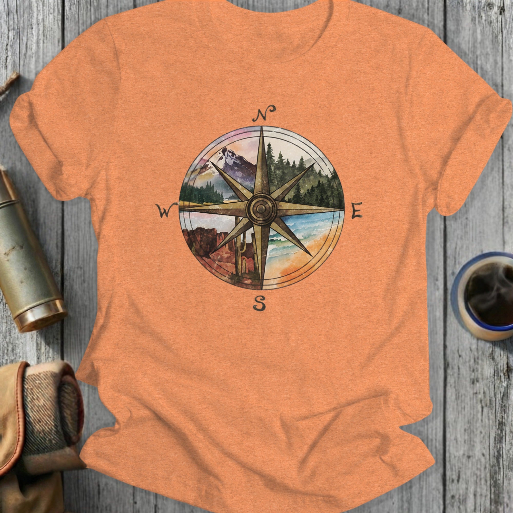 Compass Rose with Scenic Landscape Graphic Tee