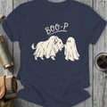 Bison and ghost graphic with "BOO-P" text on a navy t-shirt.