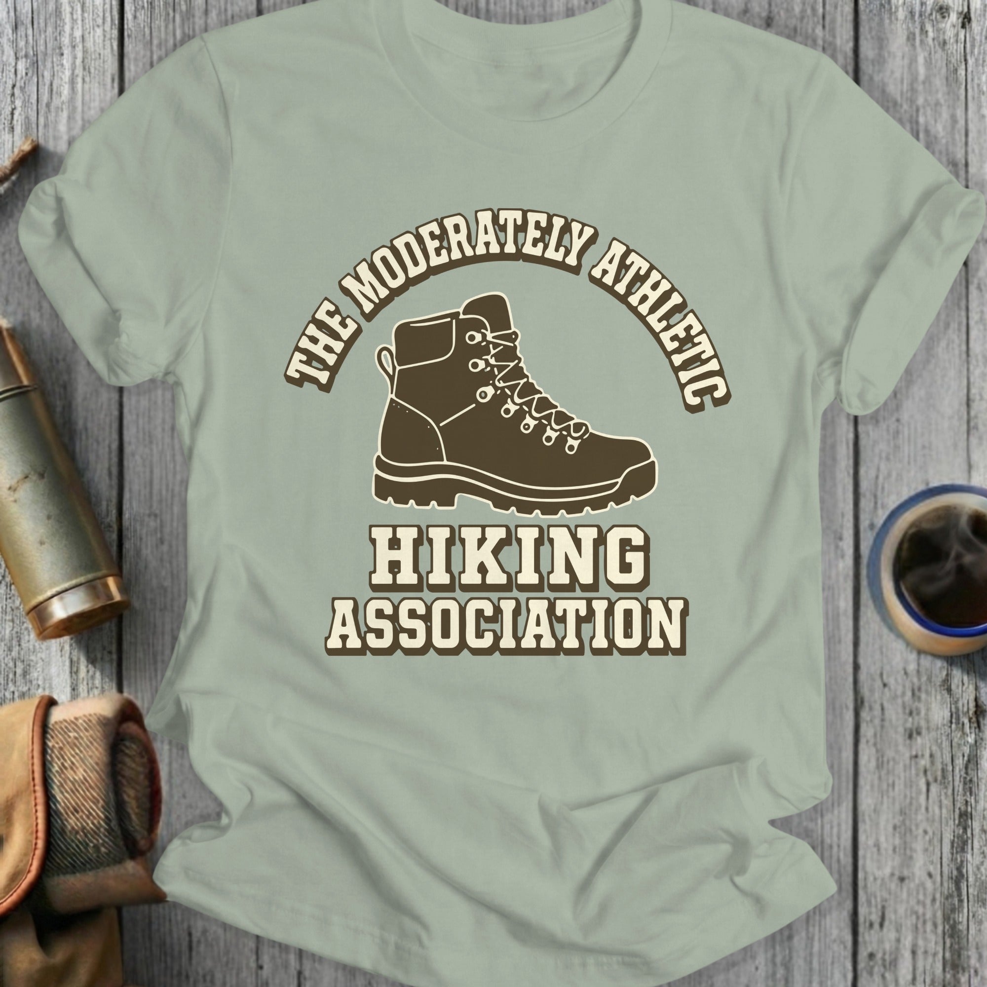 Hiking boot graphic with text "THE MODERATELY ATHLETIC HIKING ASSOCIATION".