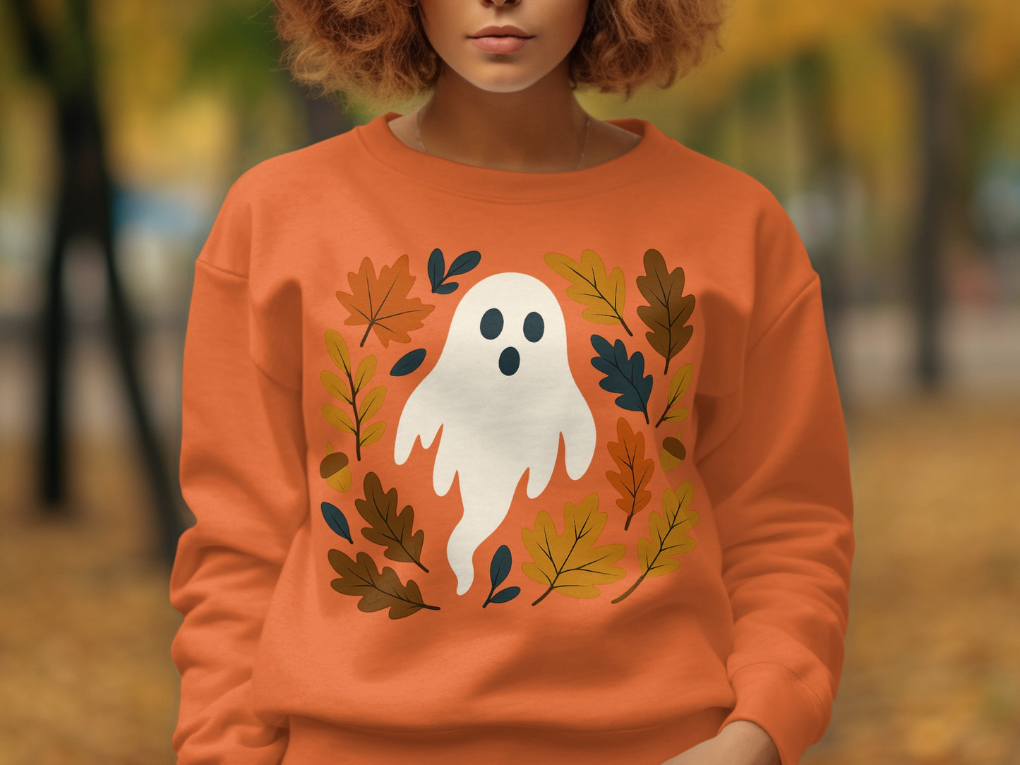 Cute Ghost and Leaves Print Design Sweatshirt product