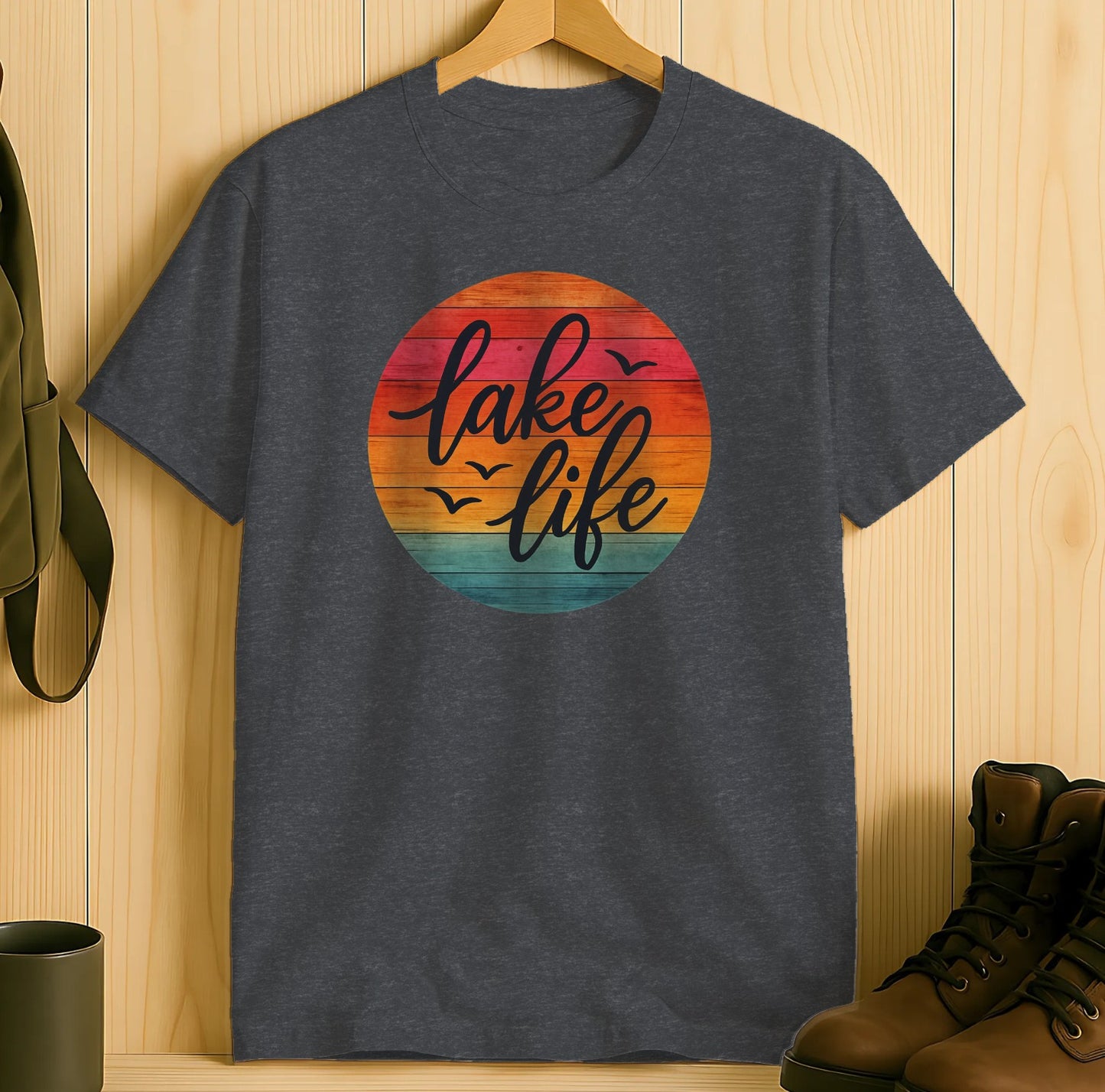 Lake Life Graphic Round Sunset Design T-shirt Product