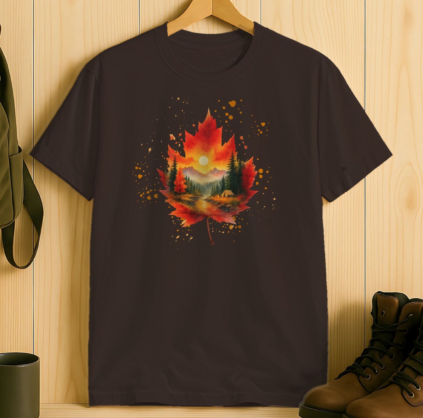 Scenic Autumn Leaf and Landscape Graphic T-Shirt product