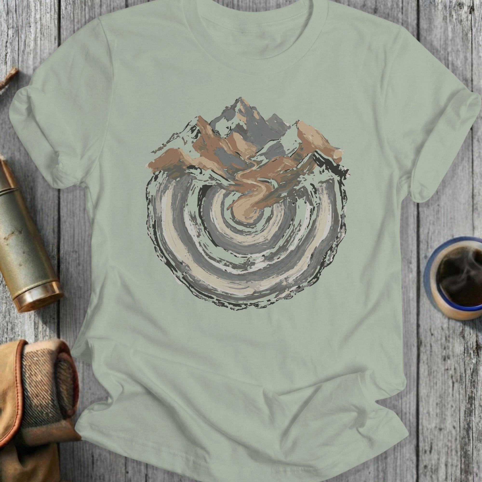 Mountain Range with Circular Design Graphic Shirt