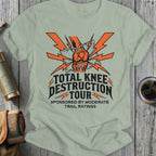 Shirt with "Total Knee Destruction Tour" lightning bolt graphic.