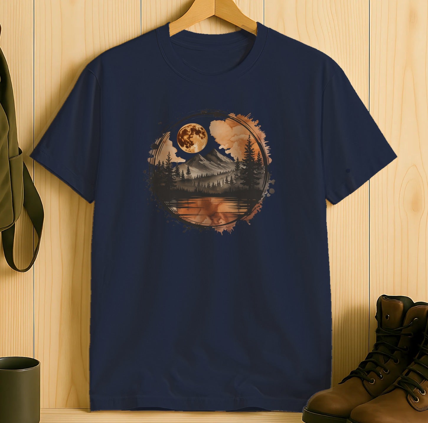 Scenic Moon and Mountain Dark Blue T-Shirt product type