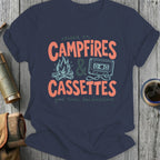 Raised on Campfires and Cassettes text with campfire and cassette illustrations.