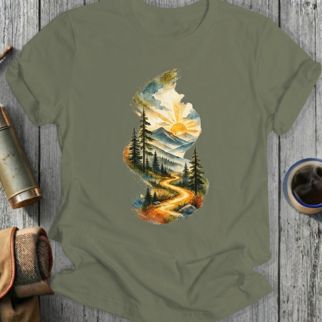 Scenic Mountain Sunrise Forest Tee Graphic Shirt