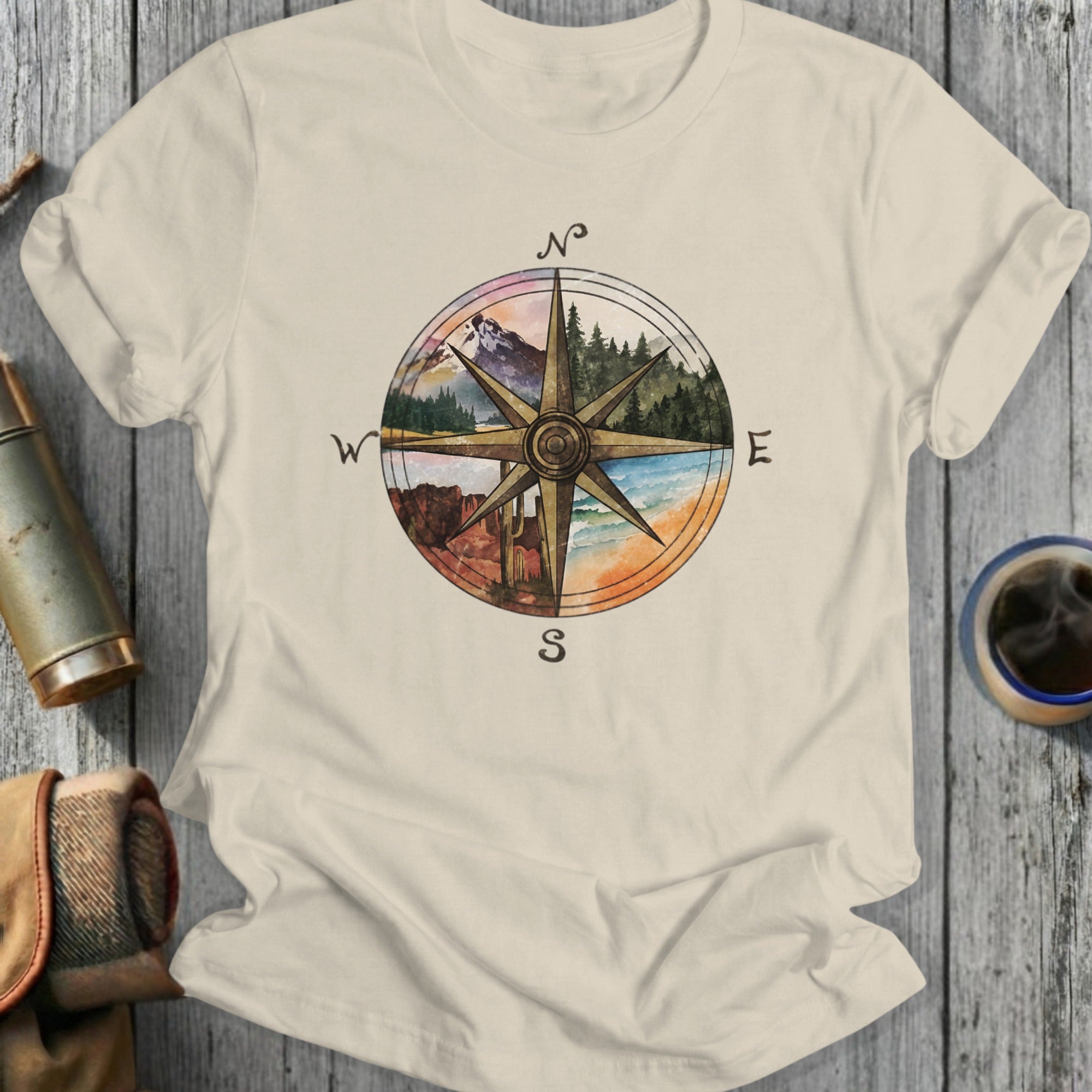 Vintage Compass Adventure Graphic Tee Shirt
