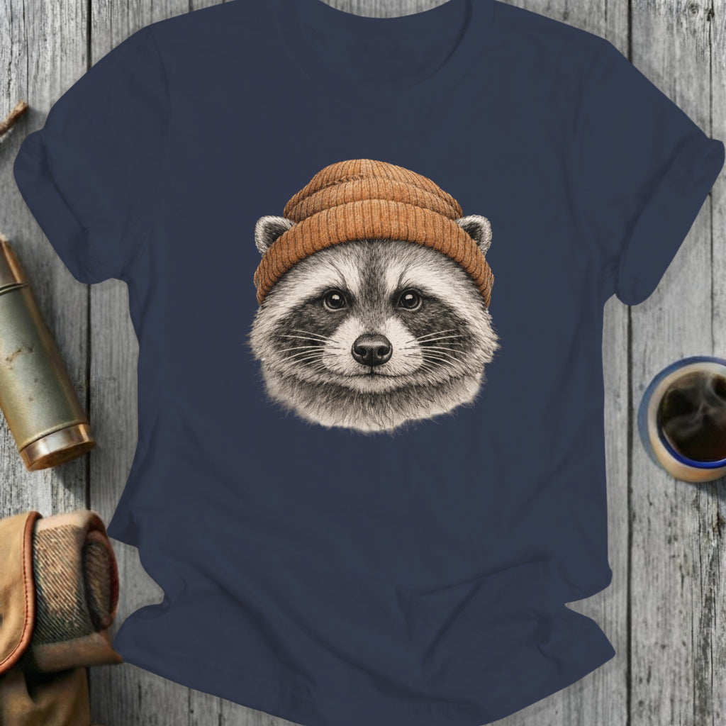 Trendy Raccoon With Beanie Graphic T-shirt