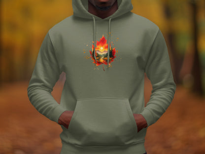 Vibrant Autumn Leaf and Mountain Print Hoodie product
