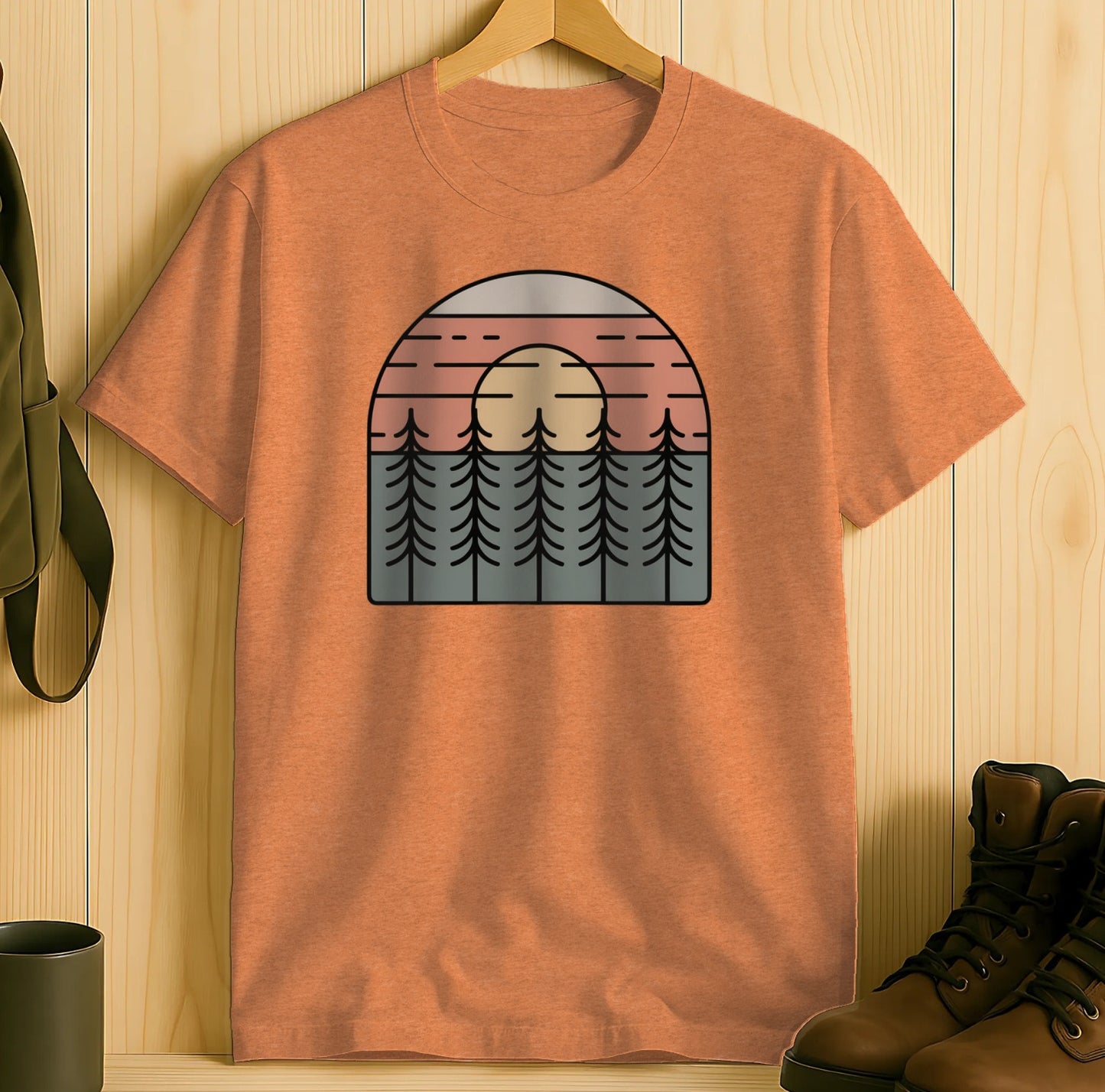 Sunset and Pine Trees Graphic Tee Shirt product