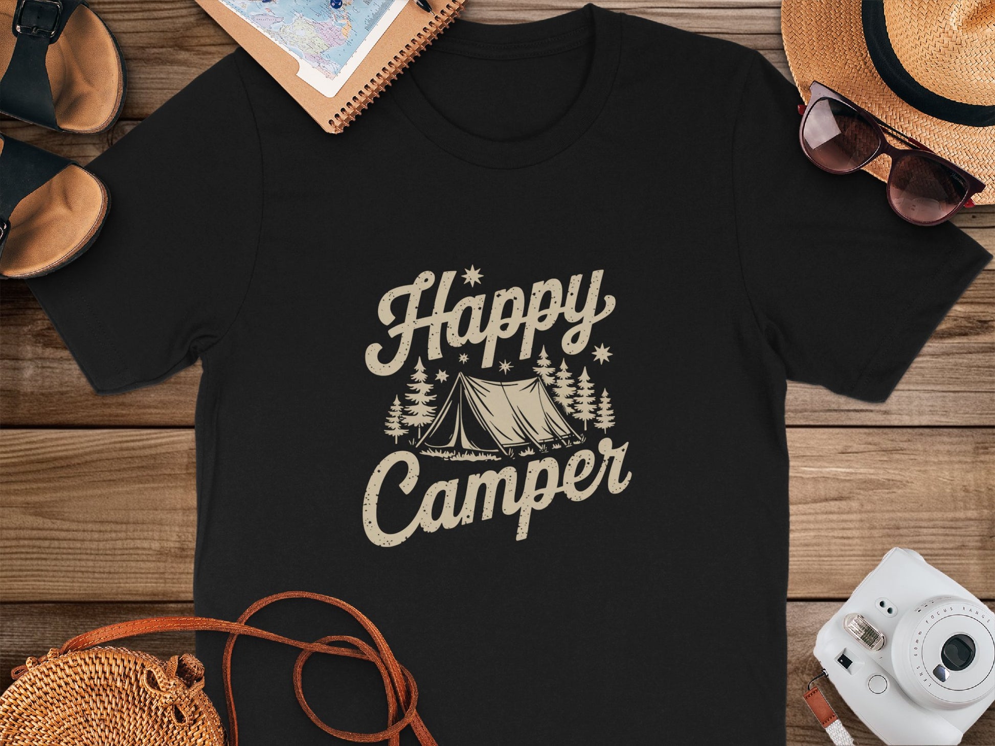 Happy Camper Graphic Tee for Outdoor Enthusiasts product type