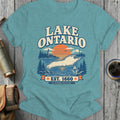 Lake Ontario graphic with vintage scene, lighthouse, sailboat, and "Est. 1660" text.
