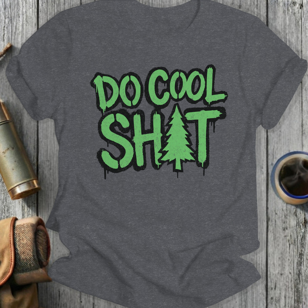 Dark grey t-shirt with "DO COOL SH T" and a green Christmas tree graphic.