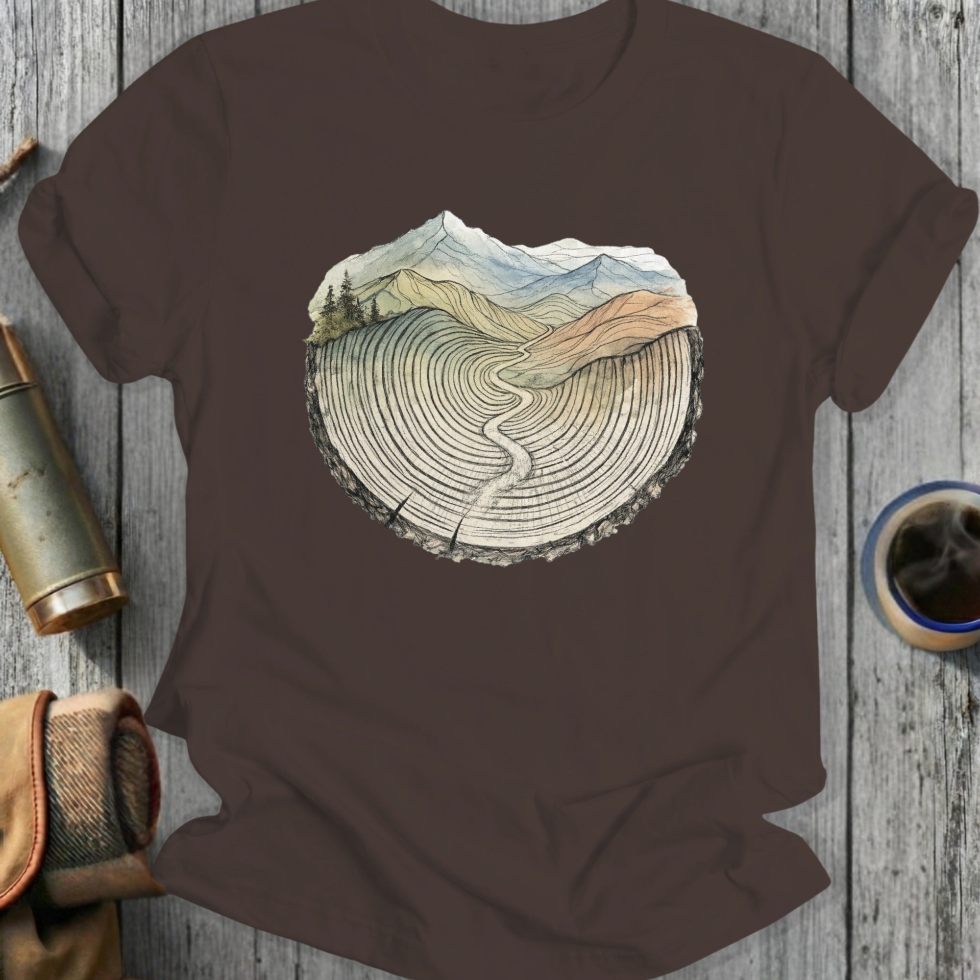 Scenic Tree Rings and Mountains Artistic Shirt