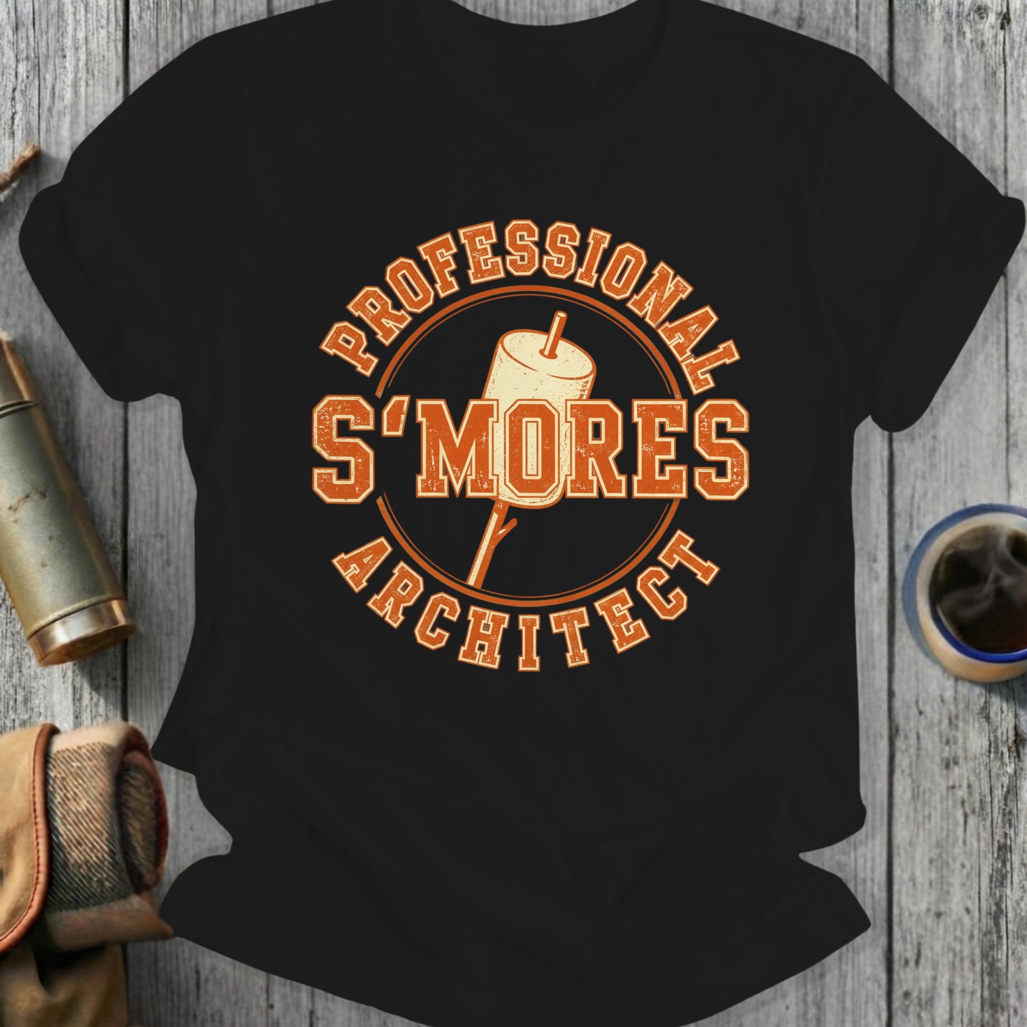 Professional S'mores Architect text with toasted marshmallow graphic.