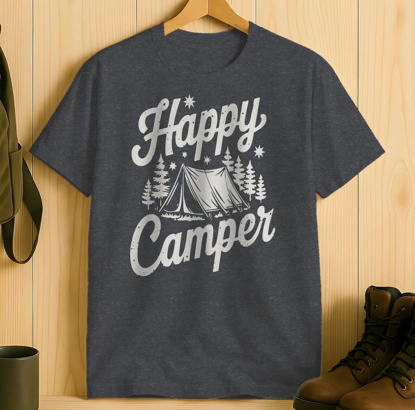 Happy Camper Tent Design on a Graphic T-Shirt product