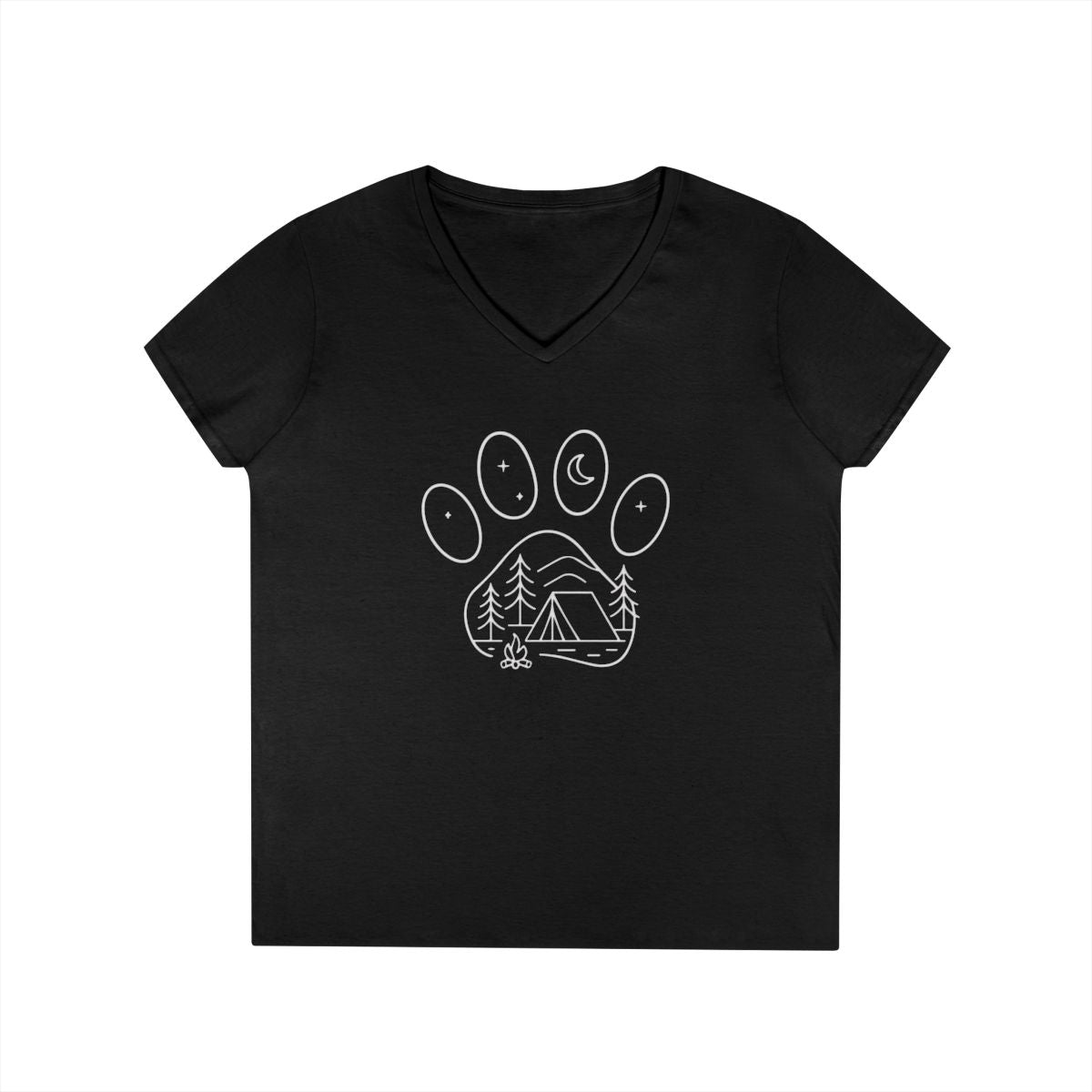 Camping Paw Print Design V-Neck T-Shirt