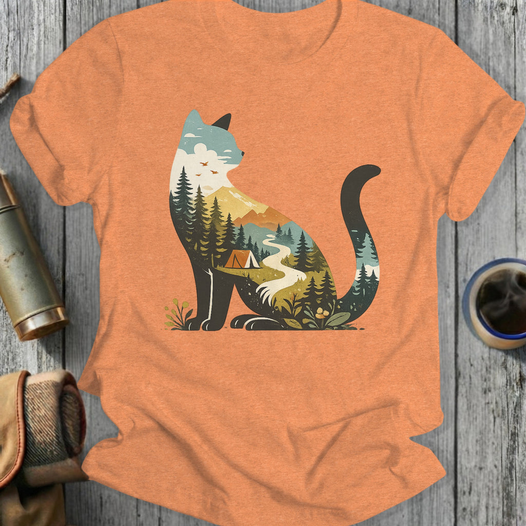 Mountain Landscape Cat Design Graphic T-Shirt