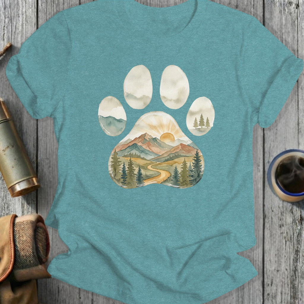 Scenic Forest Paw Print Landscape Graphic Shirt