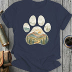 Scenic Mountain and Forest Paw Print T-Shirt
