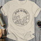 Shirt with Bigfoot and alien roasting marshmallows around a campfire.