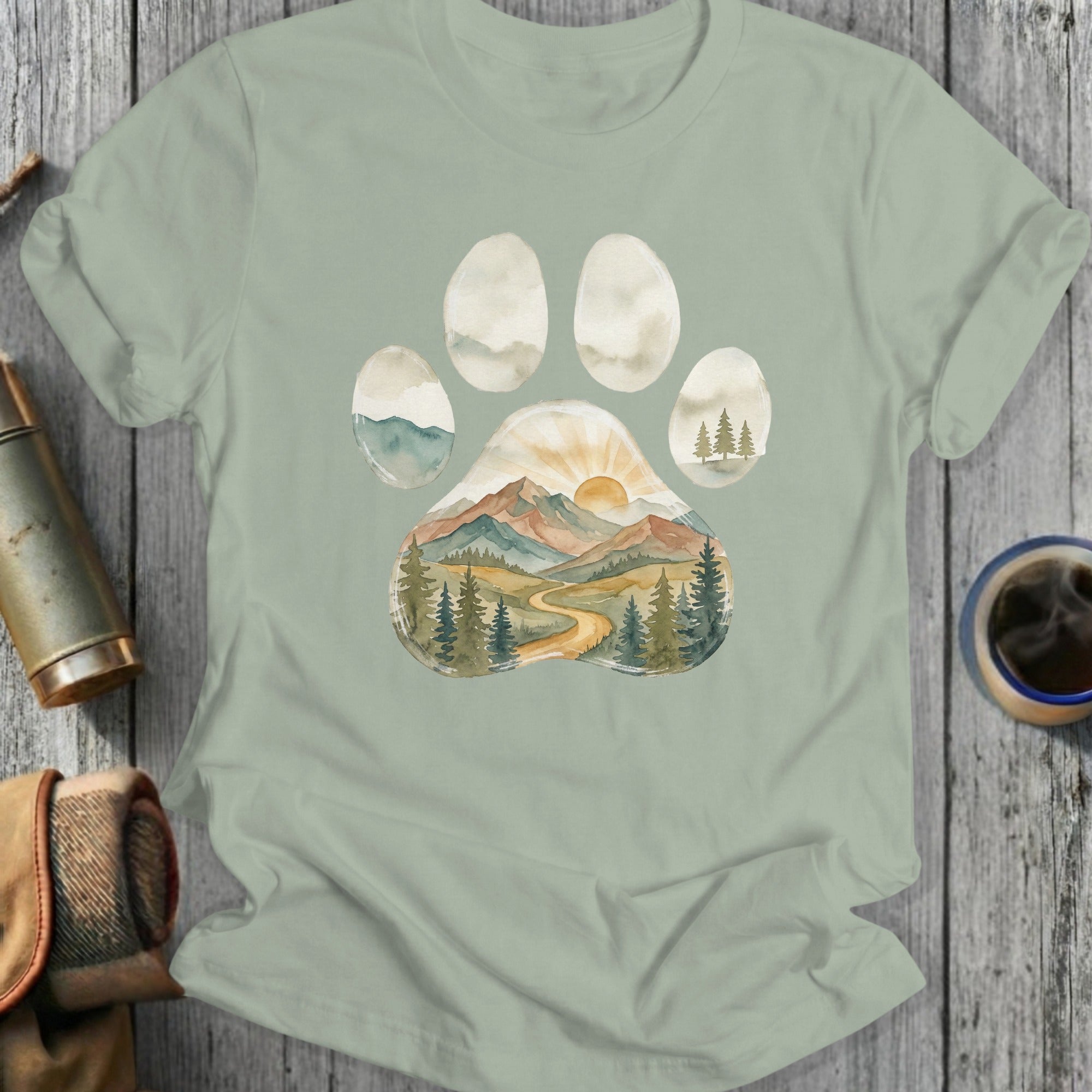 Mountain Scenery Paw Print Graphic T-Shirt