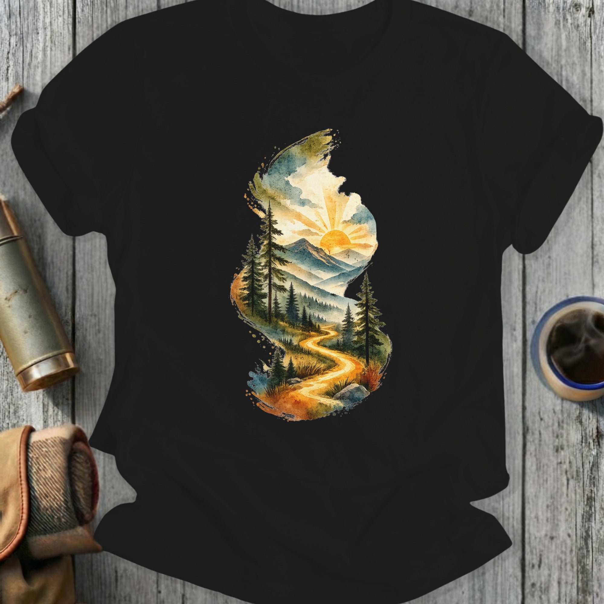 Sunset Mountain Forest Trail Graphic T-Shirt Product