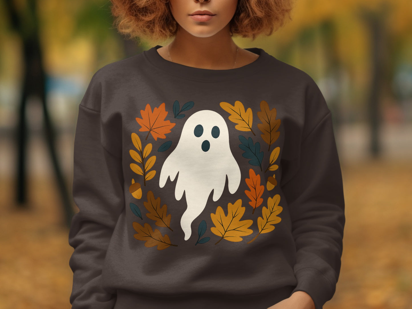 Autumn Leaves Ghost Print Long Sleeve Sweatshirt product
