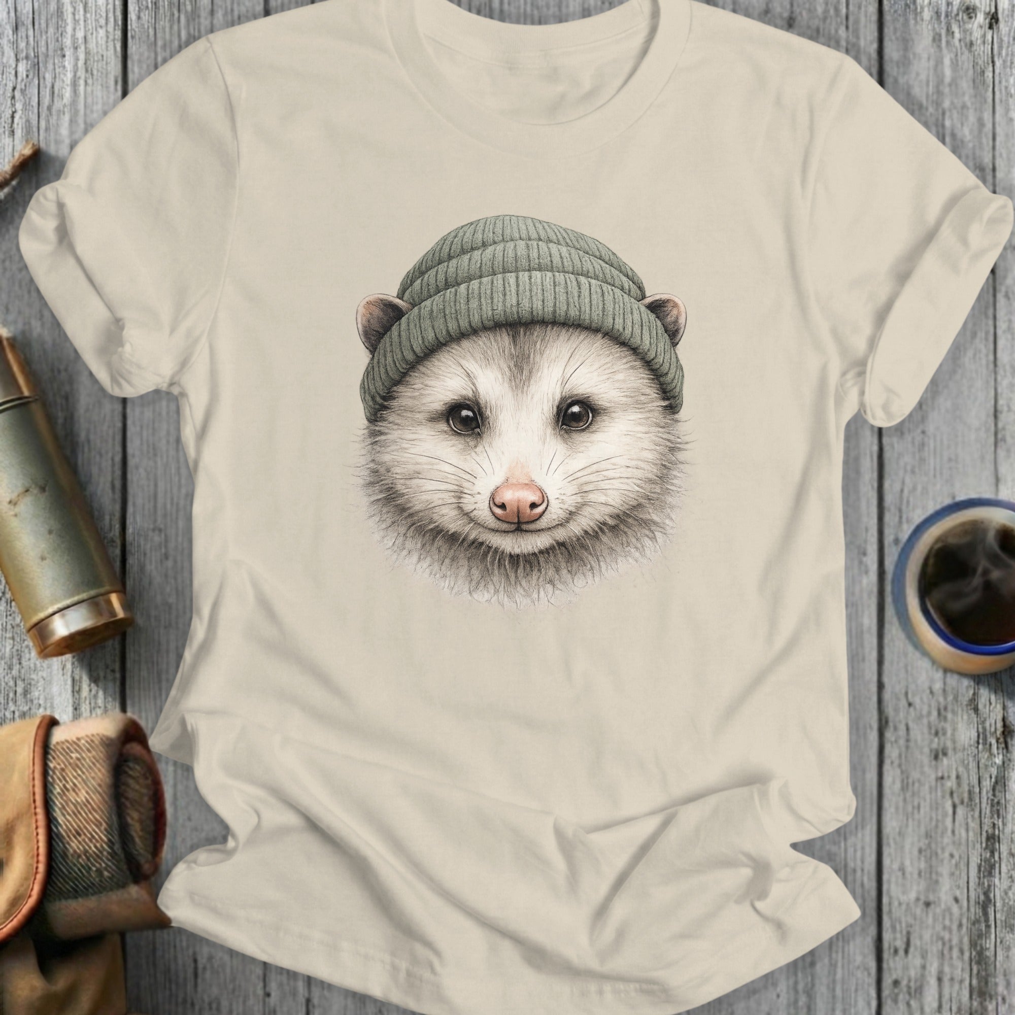 Adorable Opossum Wearing Beanie Graphic Shirt Product