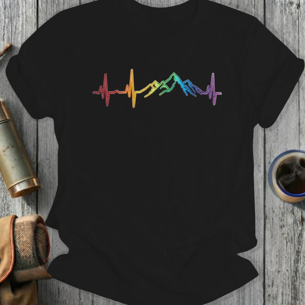 Rainbow Mountain Heartbeat Design T-Shirt