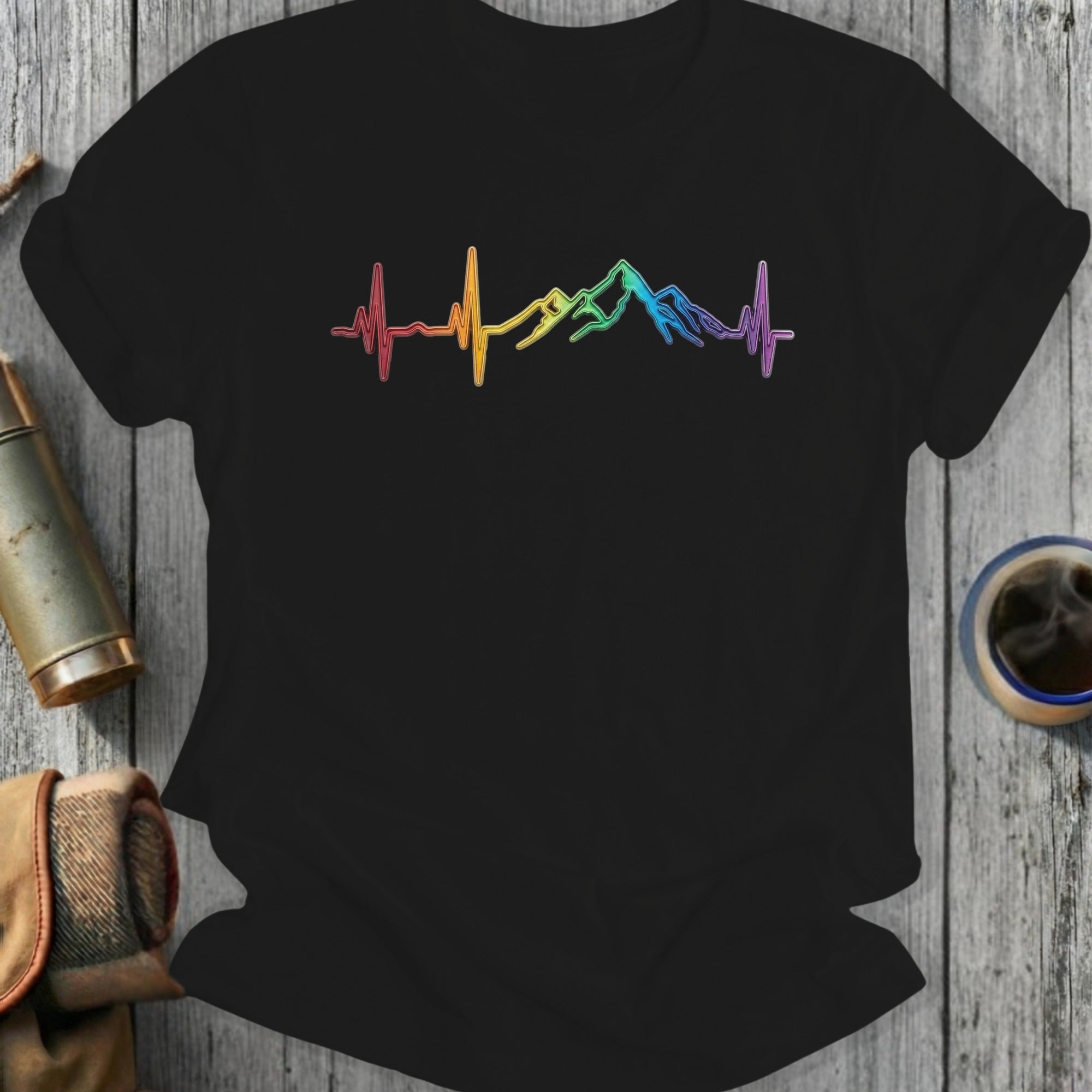 Rainbow Mountain Heartbeat Design T-Shirt