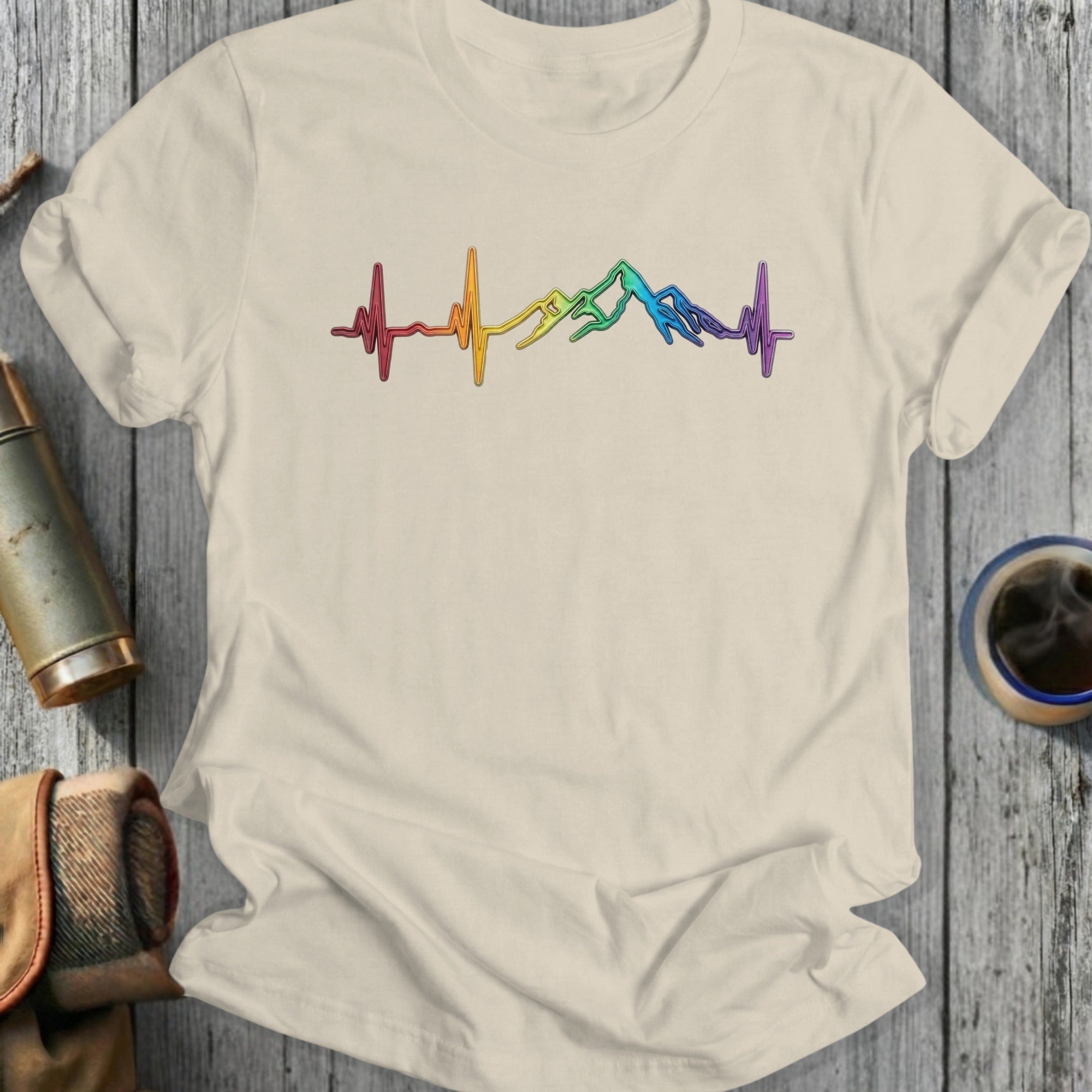 Colorful Mountain Heartbeat Design T-Shirt