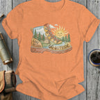 Watercolor hiking boot with "Live Unfiltered" and "Go Outside" text.